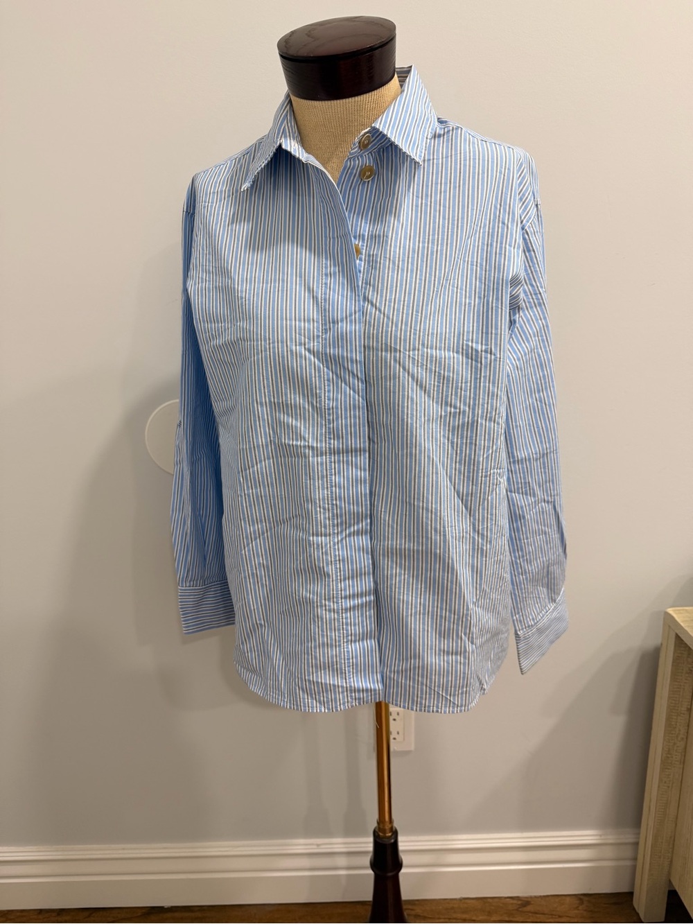 Zara Light Blue & White Vertical Stripe Button-Down Shirt